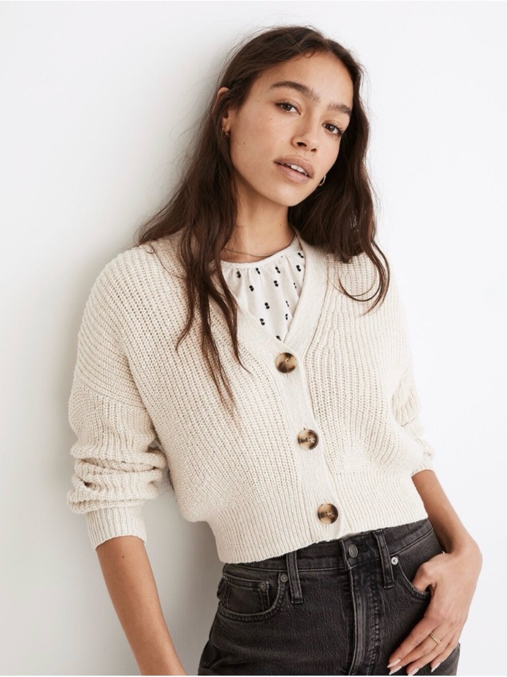 MADEWELL Greywood Crop 100% cotton Cardigan Sweater Ivory Small Size